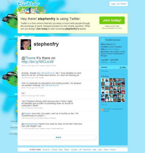 2009_09_05 Stephen Fry Twitter Profile Page